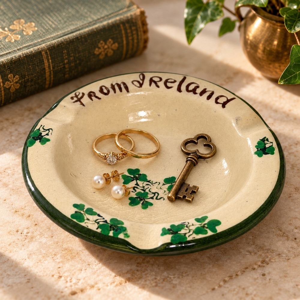 Vintage Carrig Ware Ireland Shamrock Pottery Dish From Ireland 5in Trinket Dish